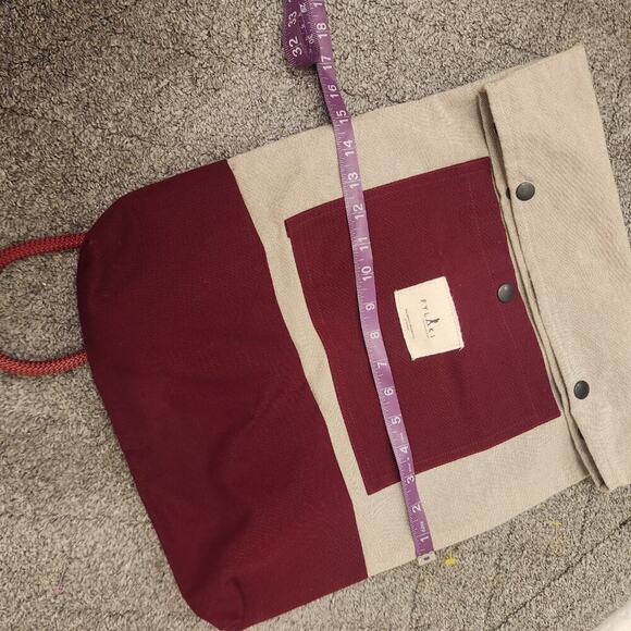 FLYAKI Bi-Color Backpack Handmade Canvas Dark Red and Cream High End Sustainable - Picture 7 of 8